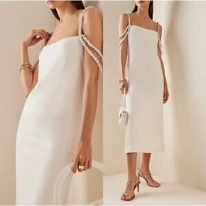 Alexis Shayanne Dress White Size M Floral Sequin Strap Midi Gown Minimalist